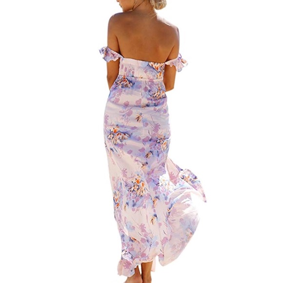 Blush Pink Floral Boho Off The Shoulder Maxi Dress - Picture 3 of 5